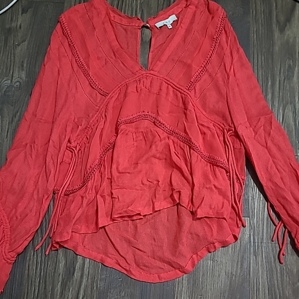 Iro Celena Paris Coral Red Long Sleeve V Neck Crepe Blouse Top - Picture 4 of 4